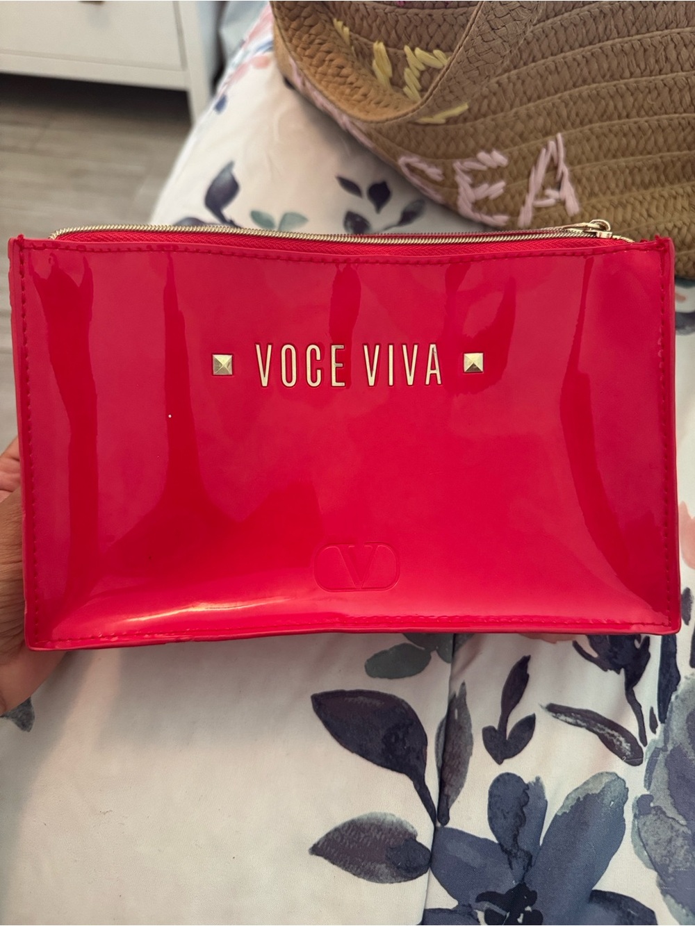 Valentino Patent Pouch Clutch in Bright Pink